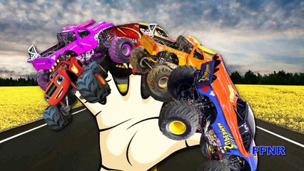 Descargar video: Finger Family Children Nursery Rhymes Monster Trucks Toys | Spiderman Cartoons Finger Family Rhymes