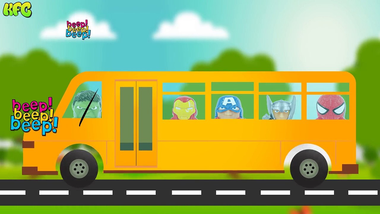 Spiderman Hulk Iron Man Captain America And Thor Wheels On The bus SONG Nursery Rhymes