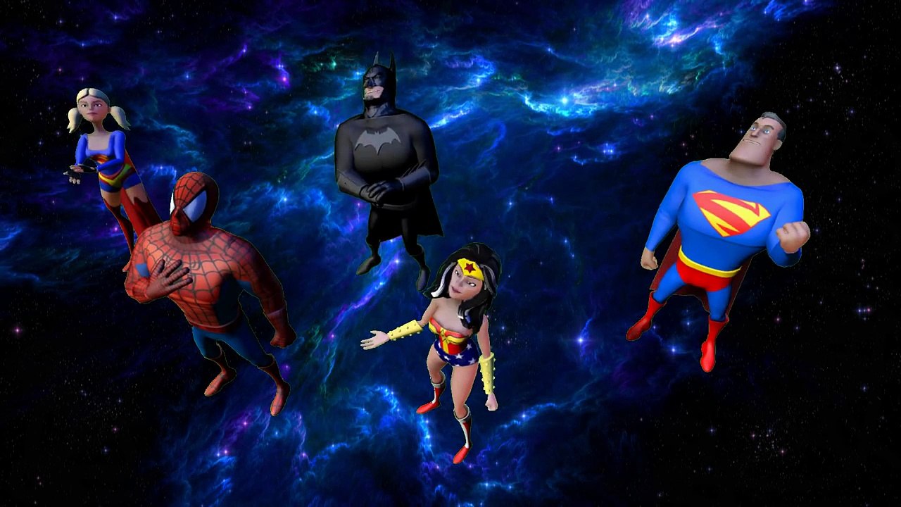 Finger Family Song Nursery Rhyme: Spiderman Batman Superman Wonder Woman & Supergirl