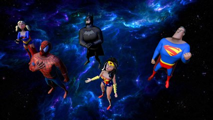 Finger Family Song Nursery Rhyme: Spiderman Batman Superman Wonder Woman & Supergirl