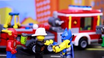 Lego Batman with Fire Engine Legos Joker Explodes Truck and The Flash with Captain Cold Put Fire Out
