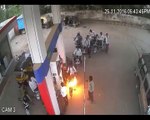 Bike catches fire at petrol pump