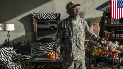 Homeless guy lives large in Los Angeles freeway underpass paradise