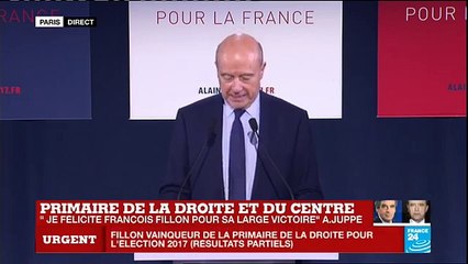 Primaire de la Droite Discours d'Alain Juppé qui reconnait s