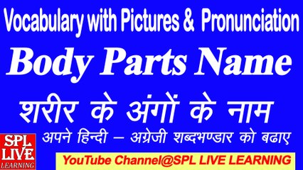 English Vocabulary - Body parts name with picture and Hindi meaning - शरीर के अंगो के नाम