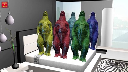 5 Little GODZILLA Jumping On The Bed | Nursery Rhymes Children Songs | 3D Animation