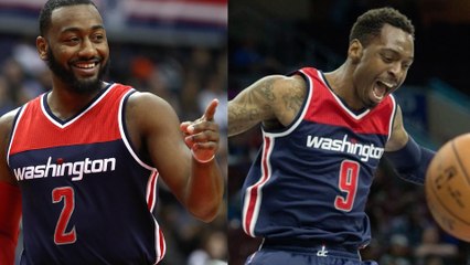 Teammates John Wall and Sheldon Mcclellan Faceoff During Practice