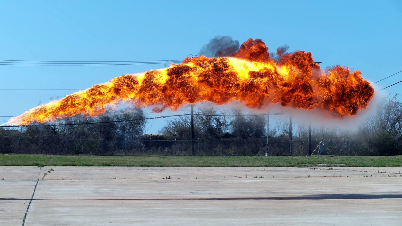 50 ft Flamethrower in 4K Slow Motion - The Slow Mo Guys