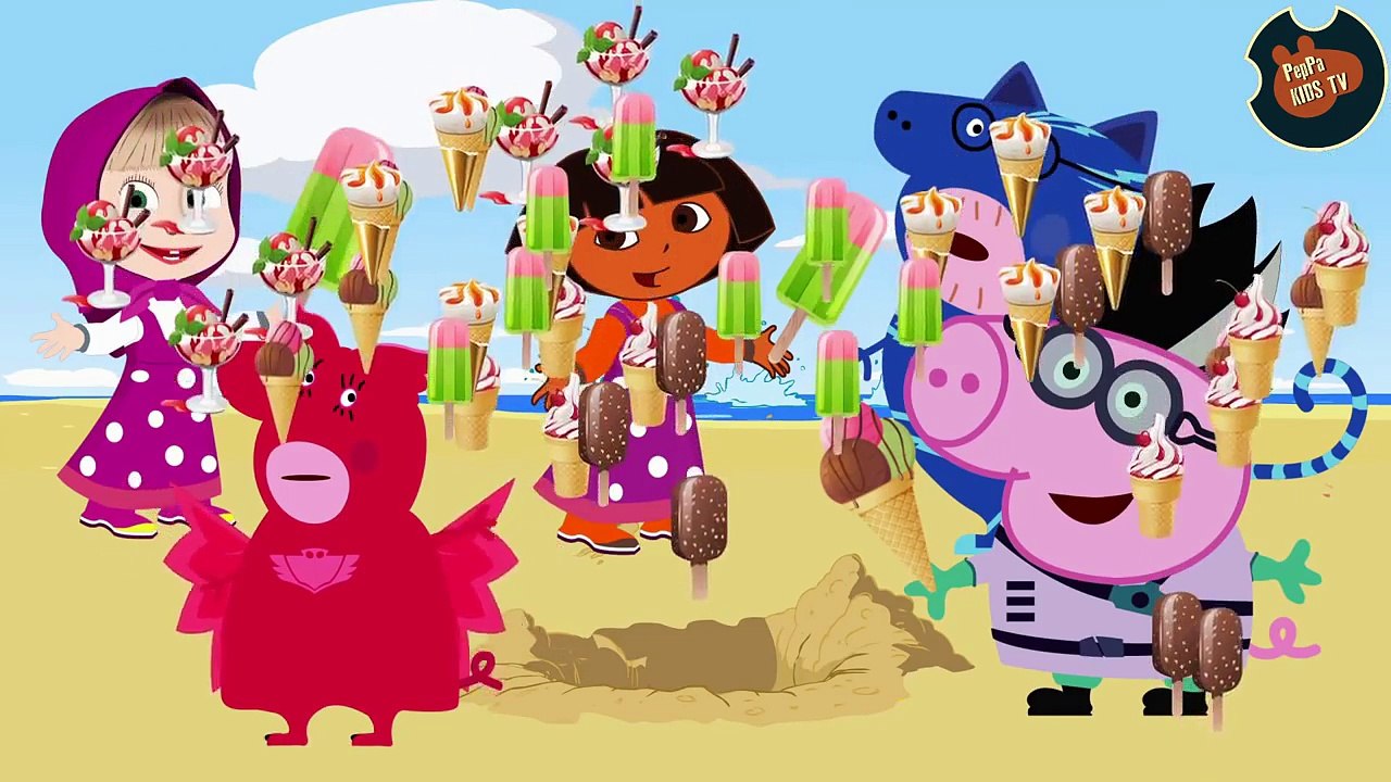 36 Masha and Dora Cry At Beach When lost her Ice Cream ♥ Family finger