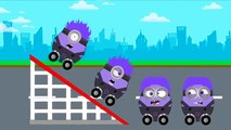4 EVIL PURPLE MINIONS Road Race For Kids | Kids Surprise Eggs Action Monster Truck Eggs #Animation
