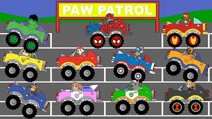 Paw Patrol Super Hero Monster Trucks Zuma Iron Man Chase Captain America Rocky Spiderman #Animation