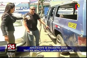 Adolescente se encuentra grave tras ser impactada por llanta de camioneta