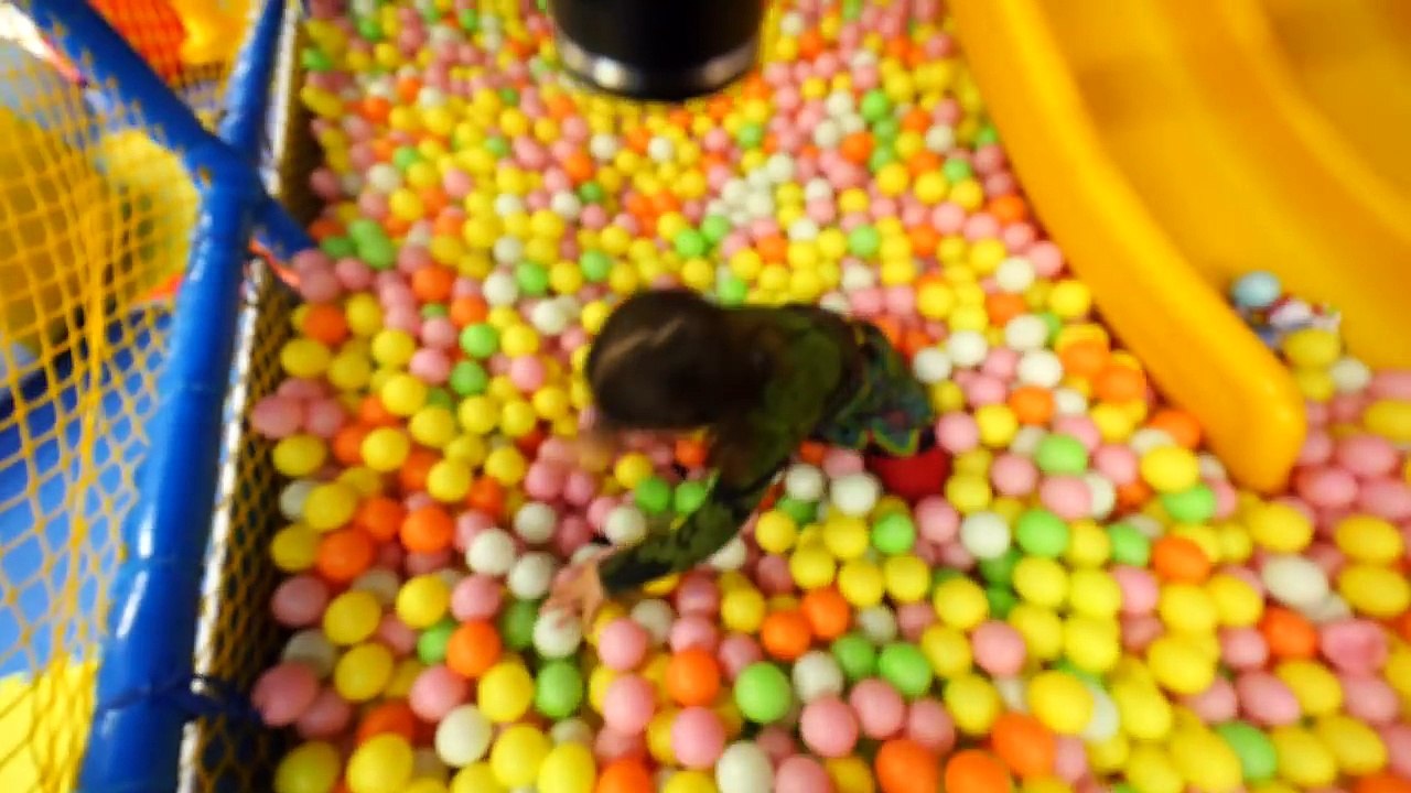 Kinder Surprise Eggs Hunt in a Indoor Playground for Kids - The Ball Pit Show