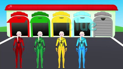 SPIDERMAN ELSA Color Garage Animation LEARN COLORS With SPIDERMAN & FROZEN ELSA Videos For Kids