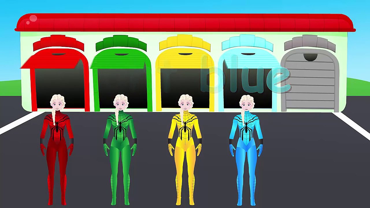 SPIDERMAN ELSA Color Garage Animation LEARN COLORS With SPIDERMAN & FROZEN ELSA Videos For Kids