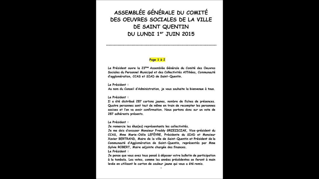 ASSEMBLÉE GÉNÉRALE DU COMITÉ 2015 introduction