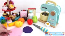 Toy Mixer Playset Make a Play Doh Cake & Learn Fruits with Wooden Velcro Toys for Kids