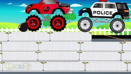Police Truck Vs Deadpool Truck - Monster Trucks For Children - Video For Kids