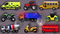 Street Vehicles for Kids. Cars and Trucks. Ambulance Double deker School bus Tractor Garbage truck