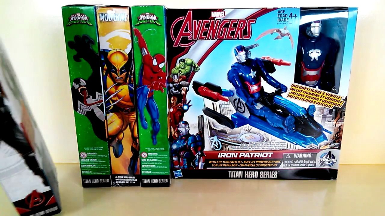 Titan hero series Super hero adventures Iron patriot Armored Spider man vs Venom Crossbones toy