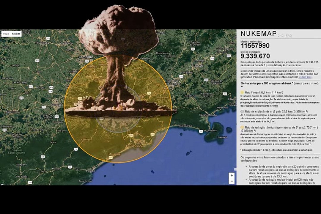 O QUE ACONTECERIA SE UMA BOMBA ATÔMICA DE 100 MEGATONS ATINGISSE O BRASIL