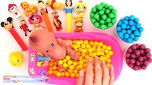 Learn Colors & Counting Baby Doll Bath Time Playing with Pez Candy & Surprise Toys RainbowLearning