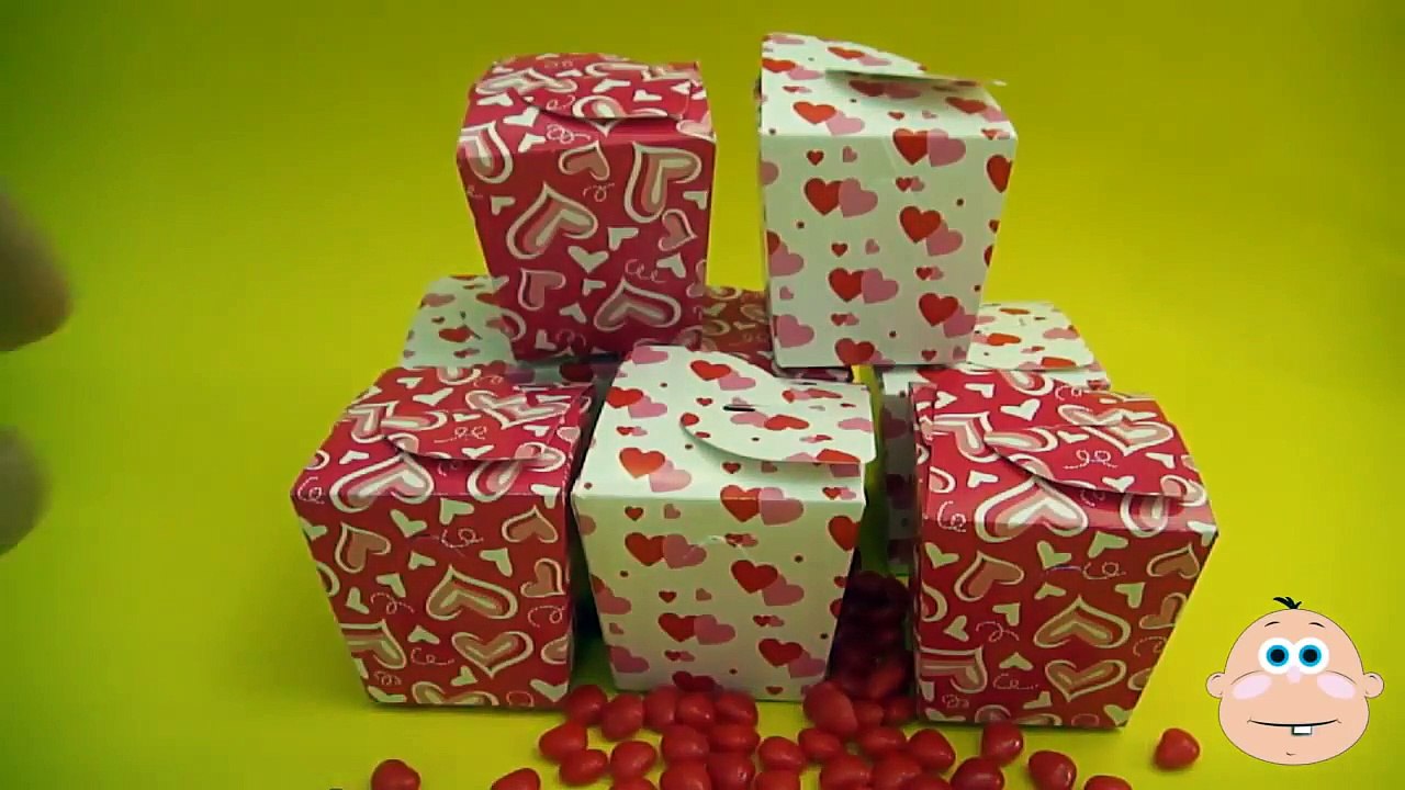 Valentine Surprise Boxes filled with Candy Toys and Surprise Eggs Kinder Surprise