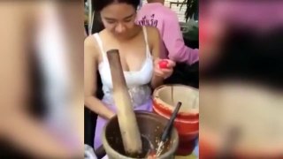 #Cute Girl   Papaya Salad Thai Street Food