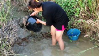 Beautiful Girl Fishing - Amazing Fishing at Battambang - Cambodia Traditional Fishing - (Part 109)