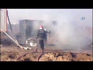 İşçilerin Kaldığı Prefabrik Yandı