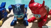 Learn COLORS with PJ Masks Owlette and Romeo in Pool Party, Gekko   Catboy Bathtime Toys, Bath Paint