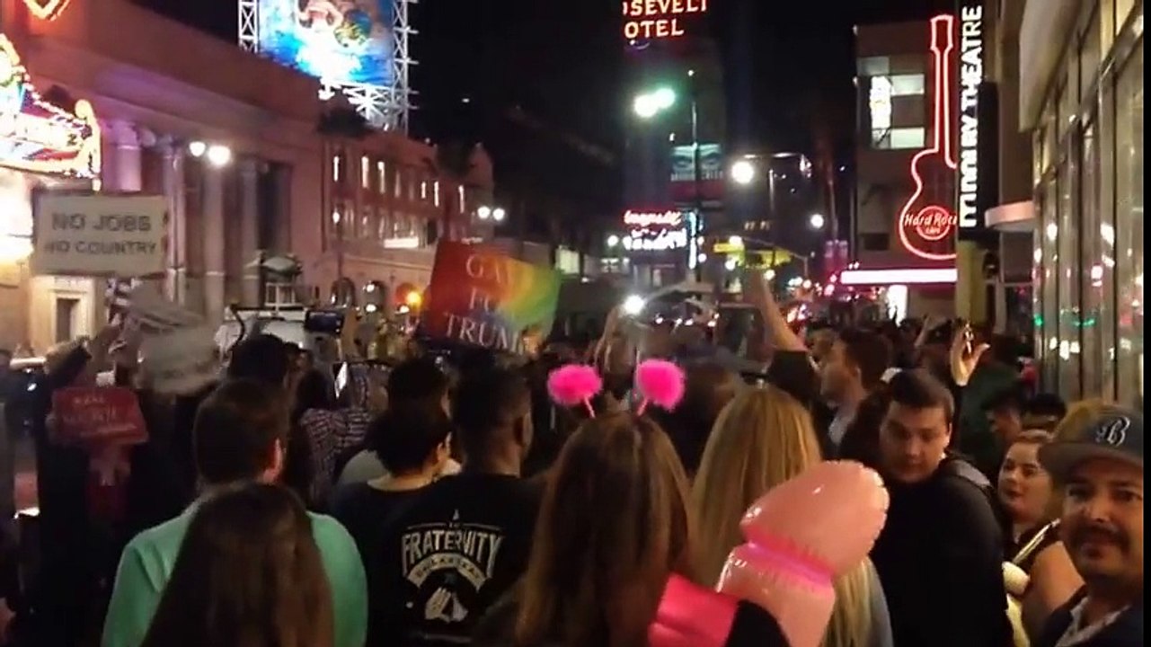 President Donald Trump_ Anti-Trump protesters shout at supporters on Hollywood Boulevard