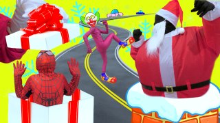Santa ATTACKS Spiderman & Pink Spidergirl - Hidden Scary CLOWN Surprise, Spiderman vs Venom, Frozen Elsa