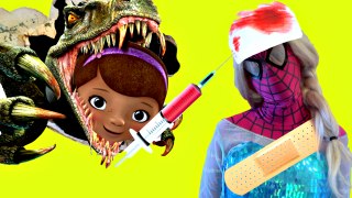 DOC MCSTUFFINS GIVES FROZEN ELSA SURGERY! - Spiderman vs Joker vs Frozen Elsa - Funny Superheroes