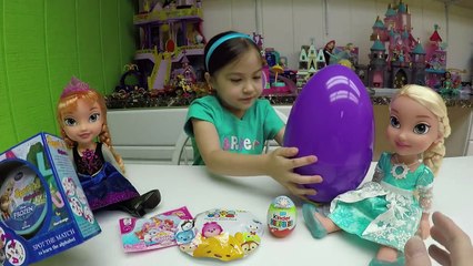 FROZEN ELSA & ANNA SPOT IT! FAMILY FUN LEARNING GAME + Huge Egg Surprise Opening Kinder Egg Toys