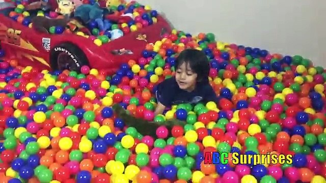 Giant Indoor Ball Pit in House Ryan Teaches Colors with Balls Jumping Family Fun Learning For Kids