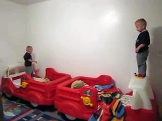Twins Free Fall & Jump into Their Step2 Firetruck Beds