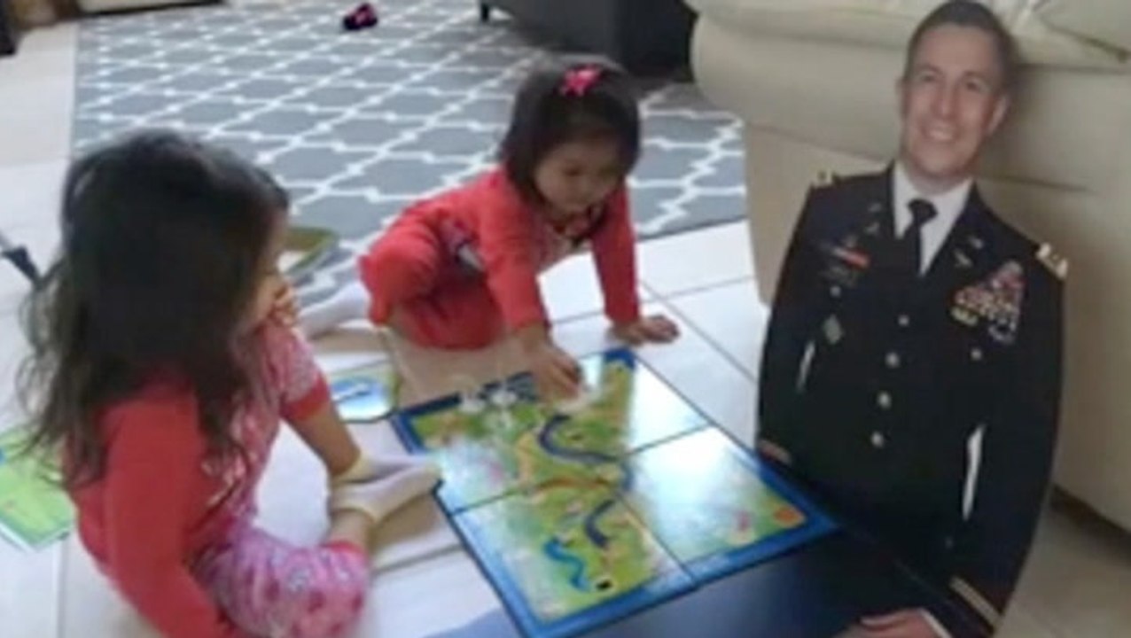 'Flat Daddy' Keeps Daughters Company While Real Dad's Deployed & Surprise Dinner Reunion For Mom