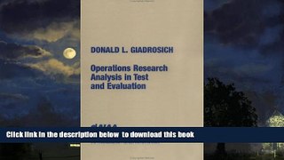 Pre Order Operations Research Analysis in Test and Evaluation (AIAA Education) Donald L.