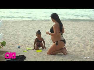 Kim Kardashian Plays With North On The Beach In St. Barts While Showing Off Her Pregnancy Bump!