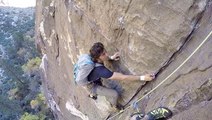 Fast Free Climber Smoothly Passes Others On Rocky Route