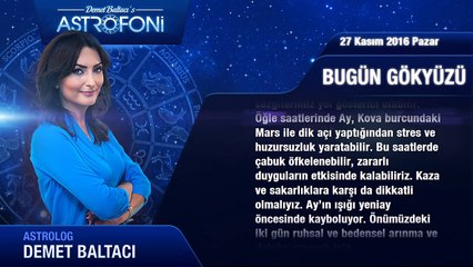 27 Kasım 2016 Pazar Bugün Gökyüzü
