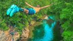 Cliff Jumping. Extreme Cliff Jumping & Giant Rope Swing