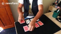 Magician makes cards completely blank