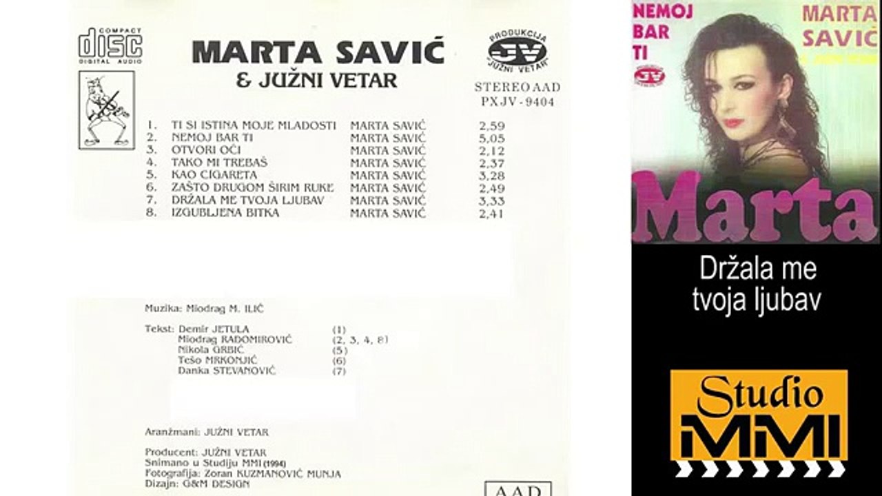 Marta Savic i Juzni Vetar - Drzala me tvoja ljubav (Audio 1994)