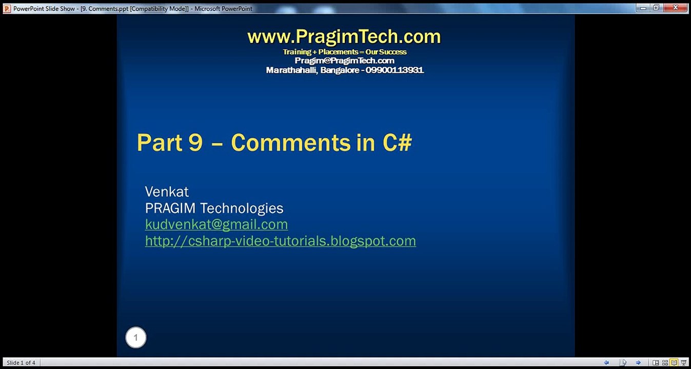 Part 9 - C# Tutorial - Comments in C#.avi