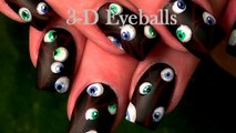 Easy Halloween Nails | Eyeballs 3d with Gel Nail Art Design Tutorial