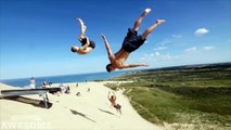 Trampoline stunts at the Beach!  People are Awesome