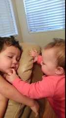 Baby Sister Tries To Wake Her Big Brother - Very Funny