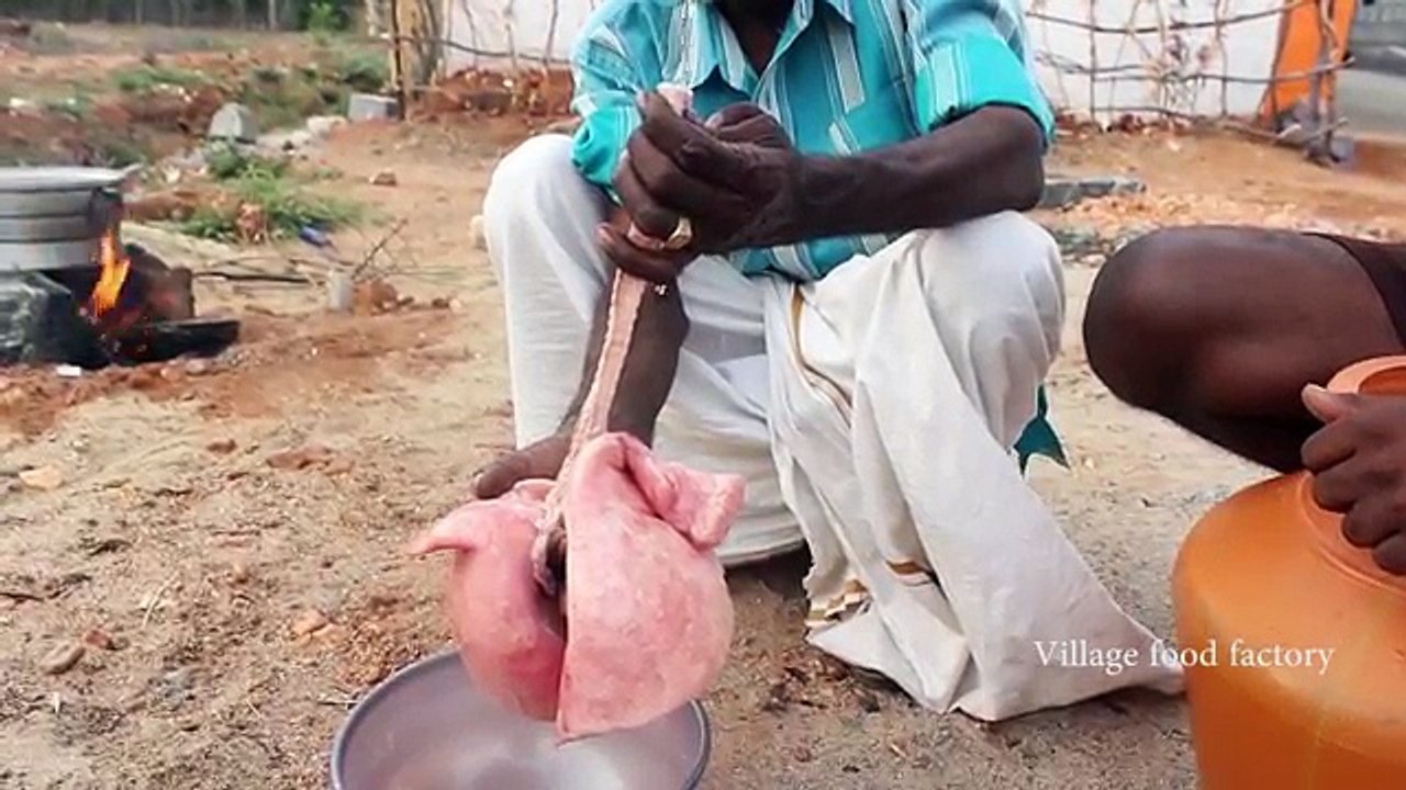 Goat LUNGS Prepared by my daddy _ Very old traditional style _ VILLAGE FOOD FACTORY